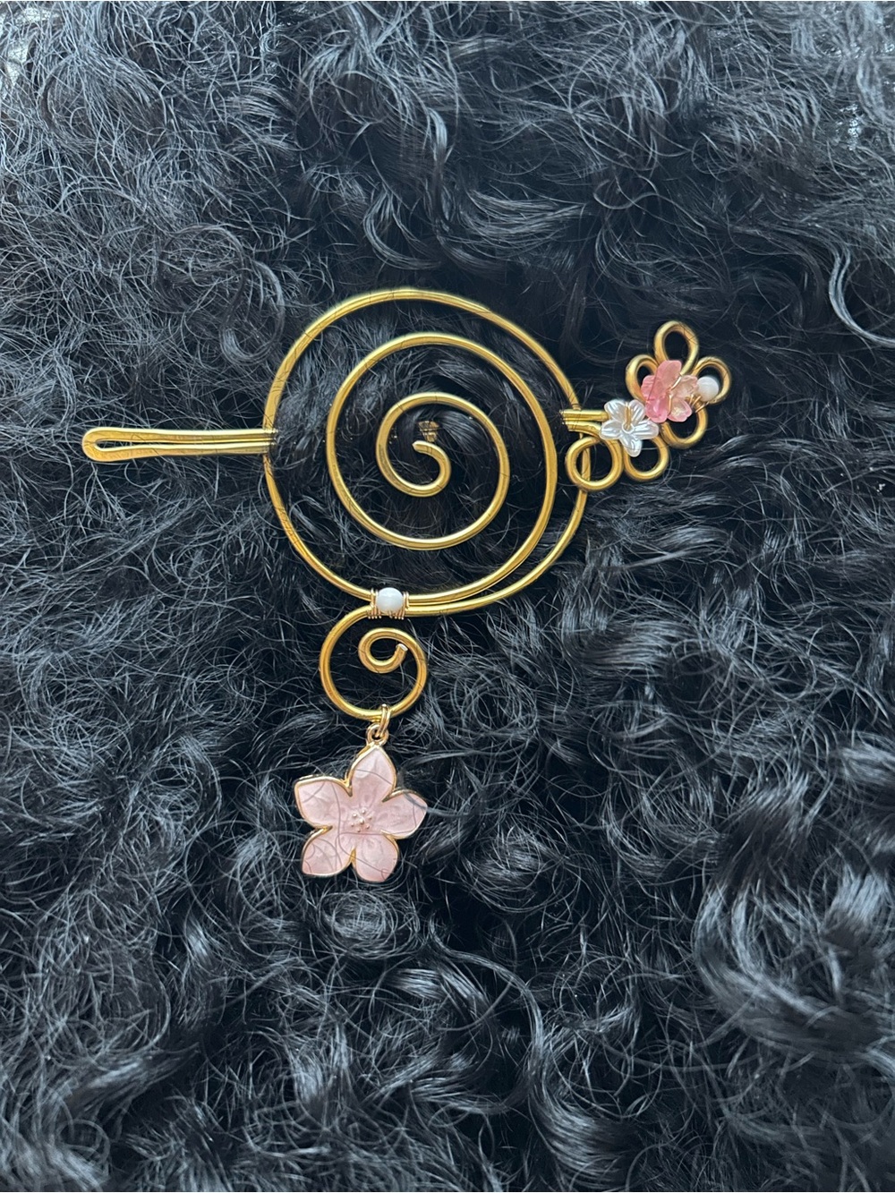 Gold-Tone Pink Flower Spiral Hair Pin
